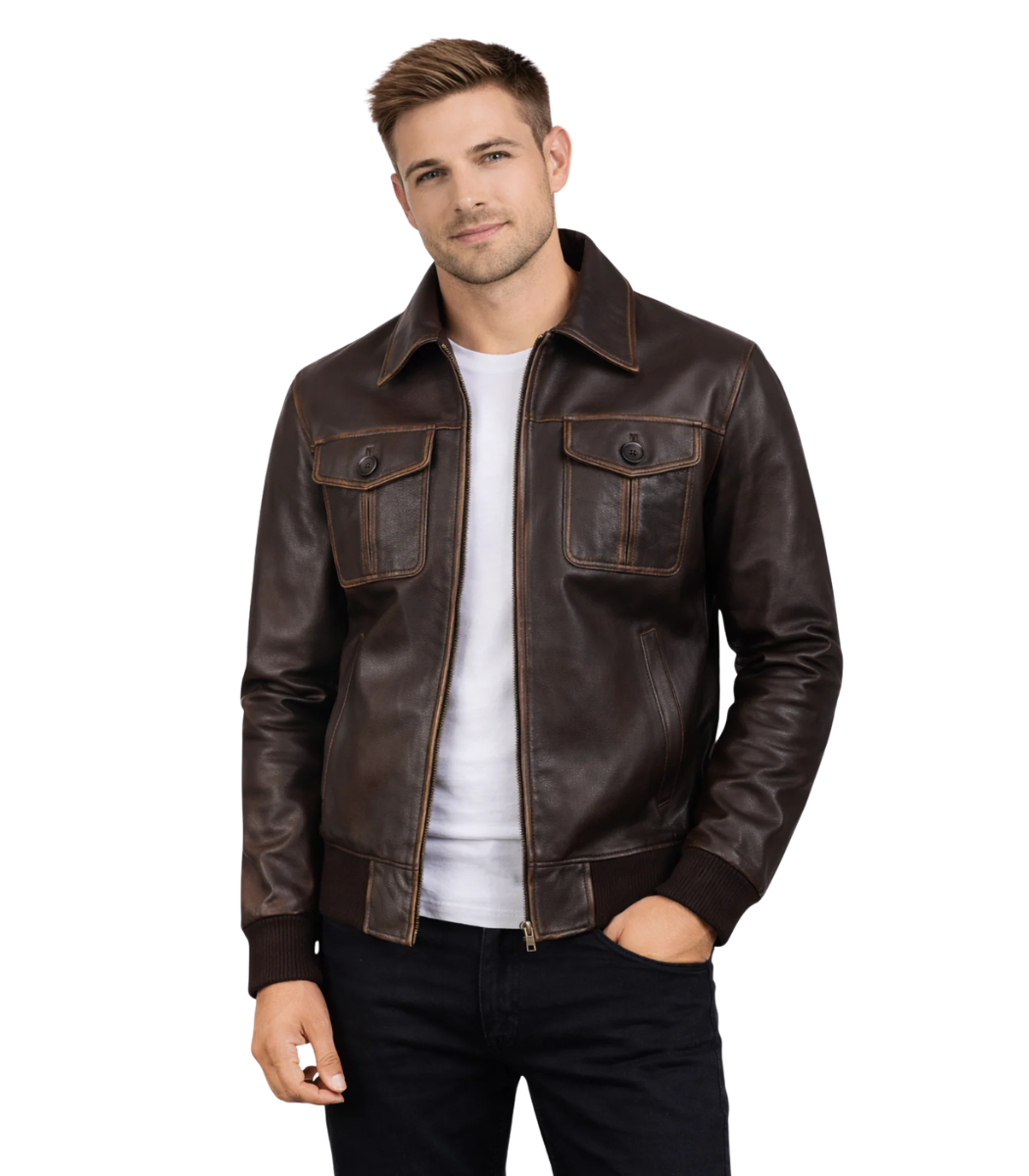 Aaron Brown Leather Bomber Jacket Aaron Brown Leather Bomber Jacket - Image 1