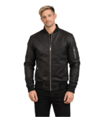 Men's Black Snap-Collar MA-1 Leather Bomber Jacket – Rune