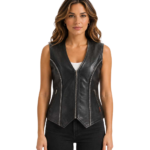 Rhinestone Black Leather Vest