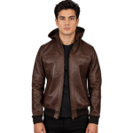 Bouncer Biz Brown Leather Bomber Jacket
