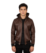 Bouncer Biz Brown Leather Bomber Jacket