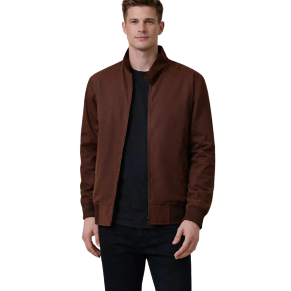 Men's Brown Waxed Canvas Bomber Jacket - Falk