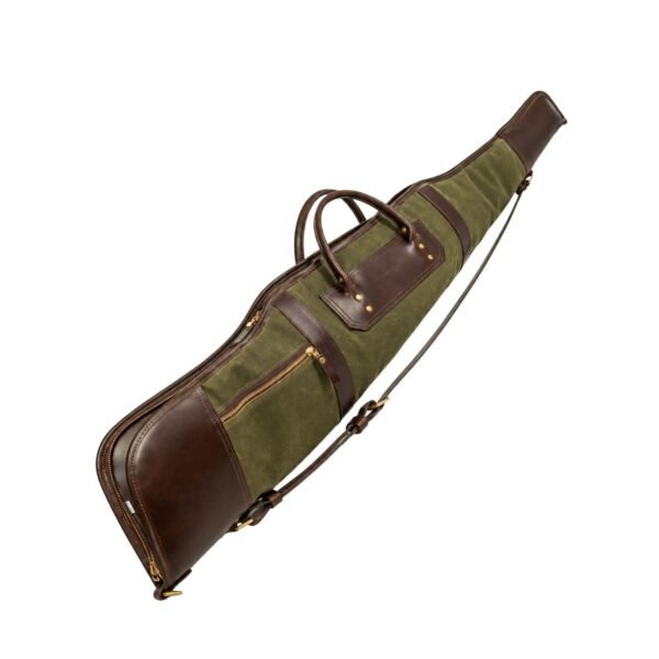 Classic Green Canvas & Leather Rifle Case – Padded Hunting Sleeve