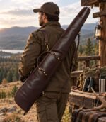 Dark Brown Leather Hunting Shotgun Case – Padded Sleeve - Image 4