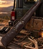 Dark Brown Leather Hunting Shotgun Case – Padded Sleeve - Image 5