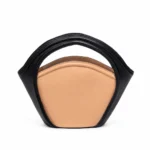 Two-tone leather handbag with black handles and tan body