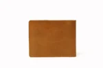 Brown leather bifold wallet with visible stitching