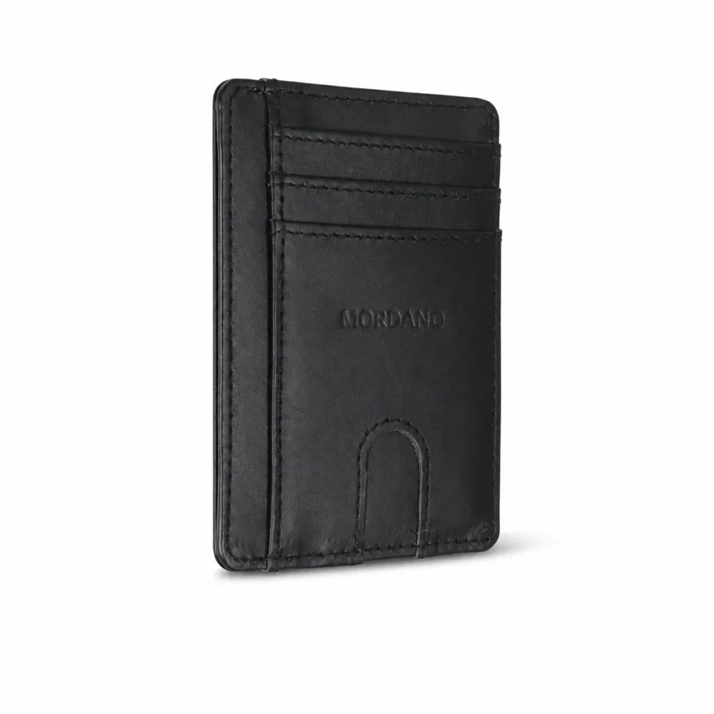 Black leather cardholder with multiple slots