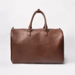 Brown leather duffel bag with handles