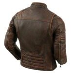 Brown distressed leather motorcycle jacket with quilted panels