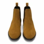 Brown suede Chelsea boots with dark elastic side panels