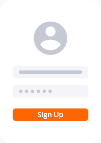 Sign up form with user icon, input fields, and orange button