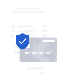 Credit card with security shield and checkmark, representing secure payment