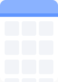 Calendar icon with a blue top and a grid of light blue squares