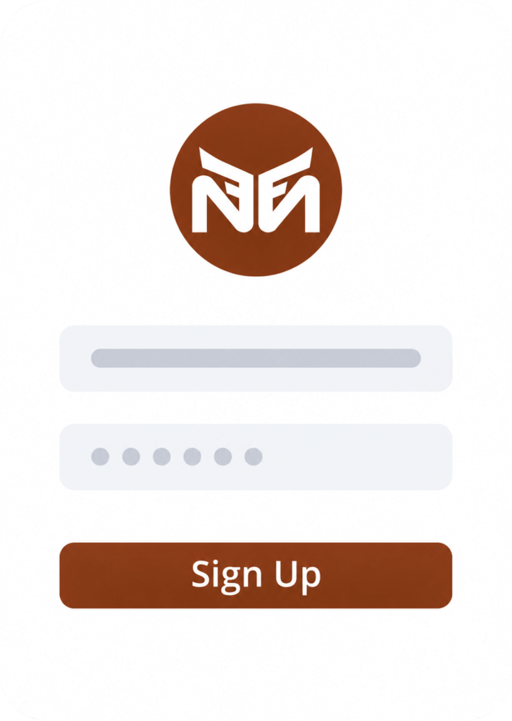 Login screen with logo, input fields, and Sign Up button