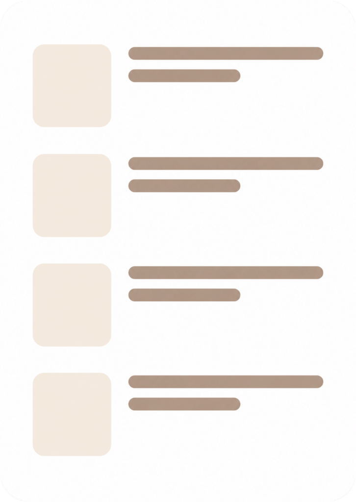 List of square placeholders with horizontal lines