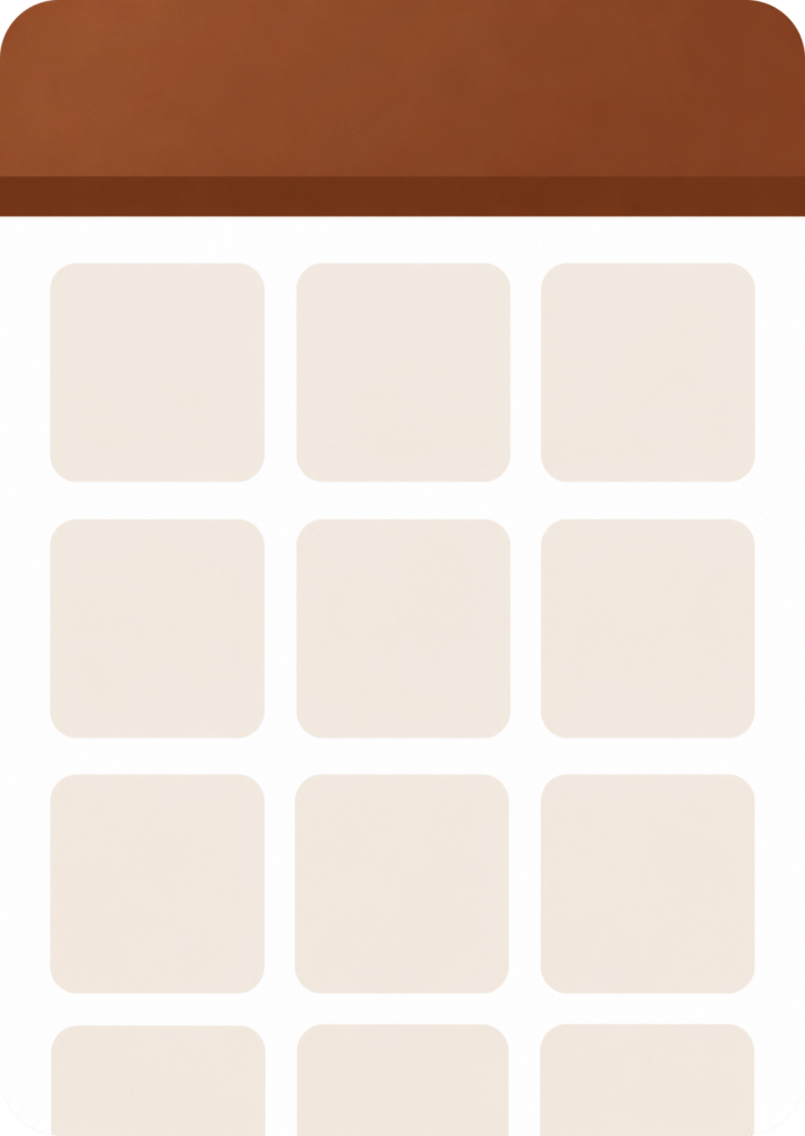 Calendar interface with brown header and a grid of light beige squares