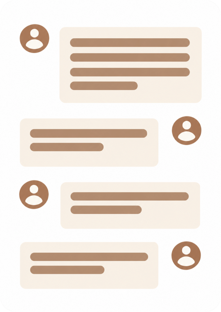 Chat message interface with user icons and text bubbles