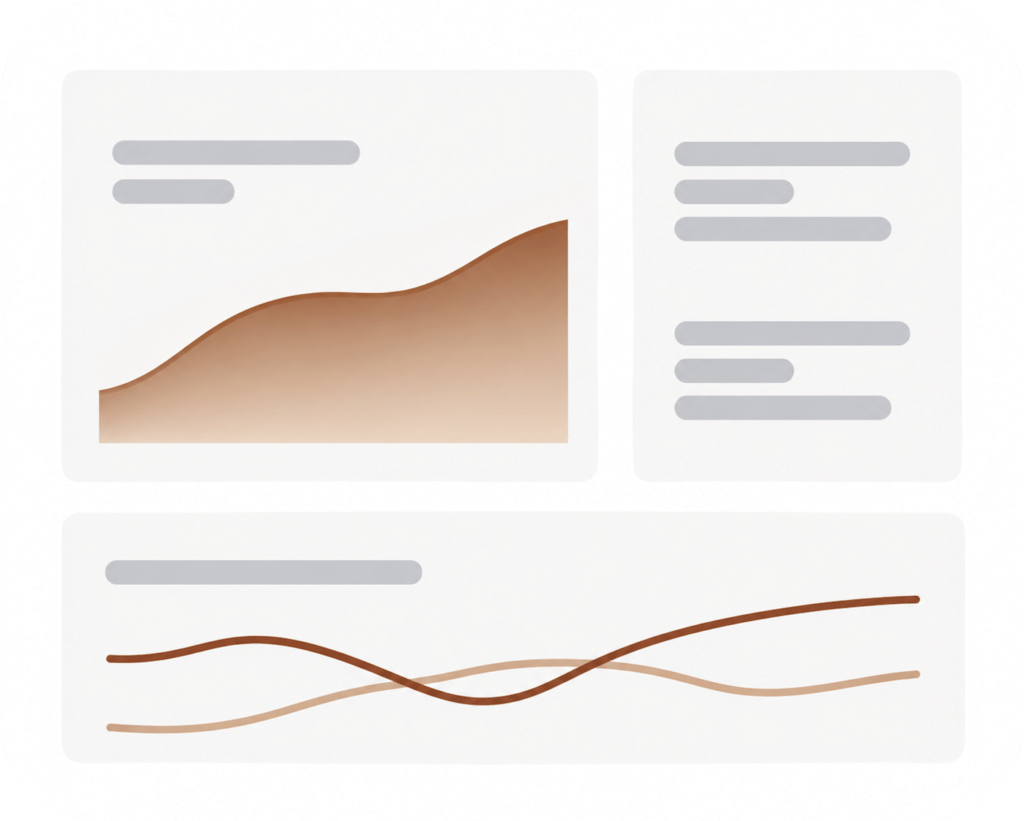 Dashboard with line graphs and data bars