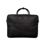 Black leather briefcase with double handles and stitching details