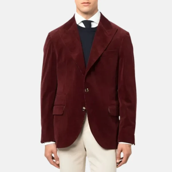 Share Single Breasted Velvet Maroon Blazer Mens