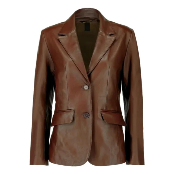 Dark Brown Lambskin Leather Blazer Womens