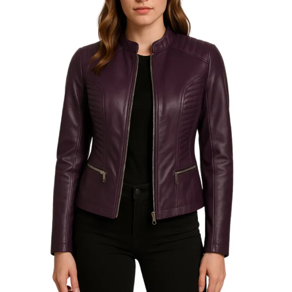 Women Slim Fit Biker Purple Leather Jacket